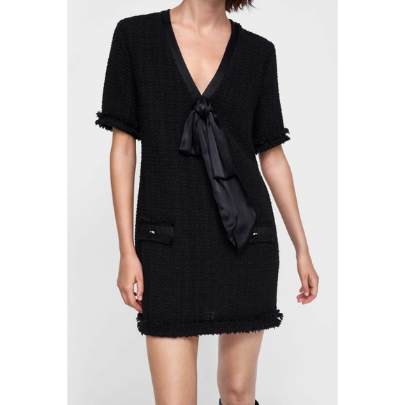 zara tweed dress with bow